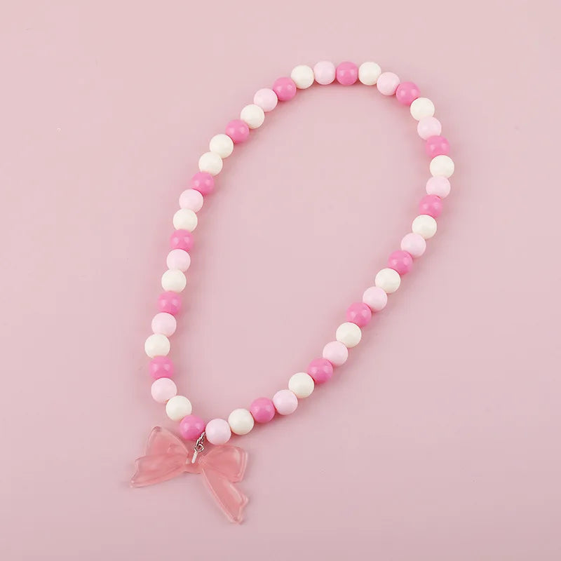 Makersland Pink Cherry Blossom Pendant Beaded Necklace For Children Sweet Princess Necklace Jewelry Kids Charming Gift Wholesale