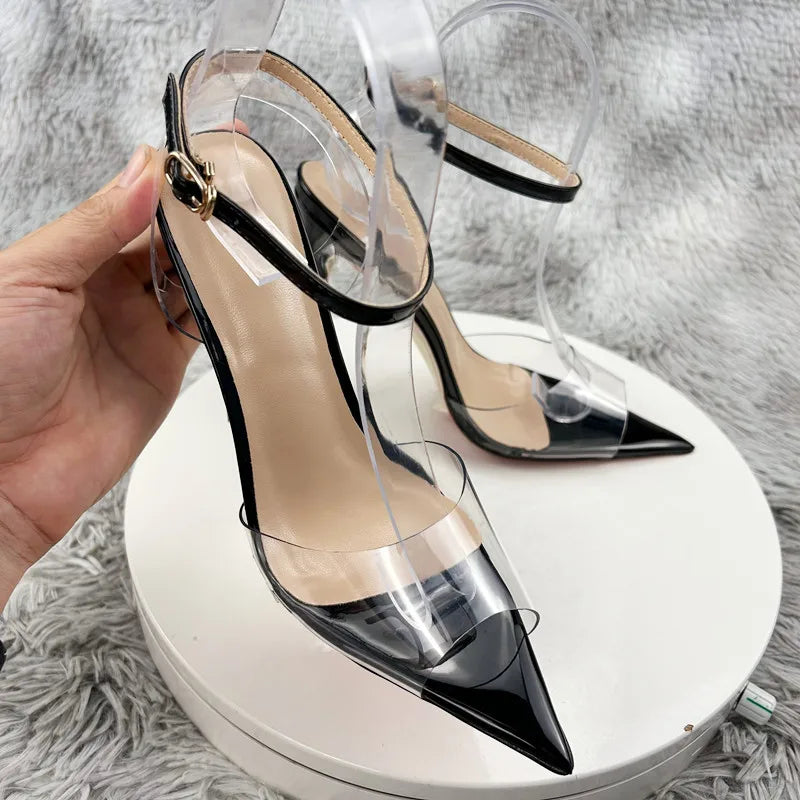 NoEnName_Null  European and American women's new fish mouth high heels transparent pvc  stilettos fashion banquet shoes Peep Toe