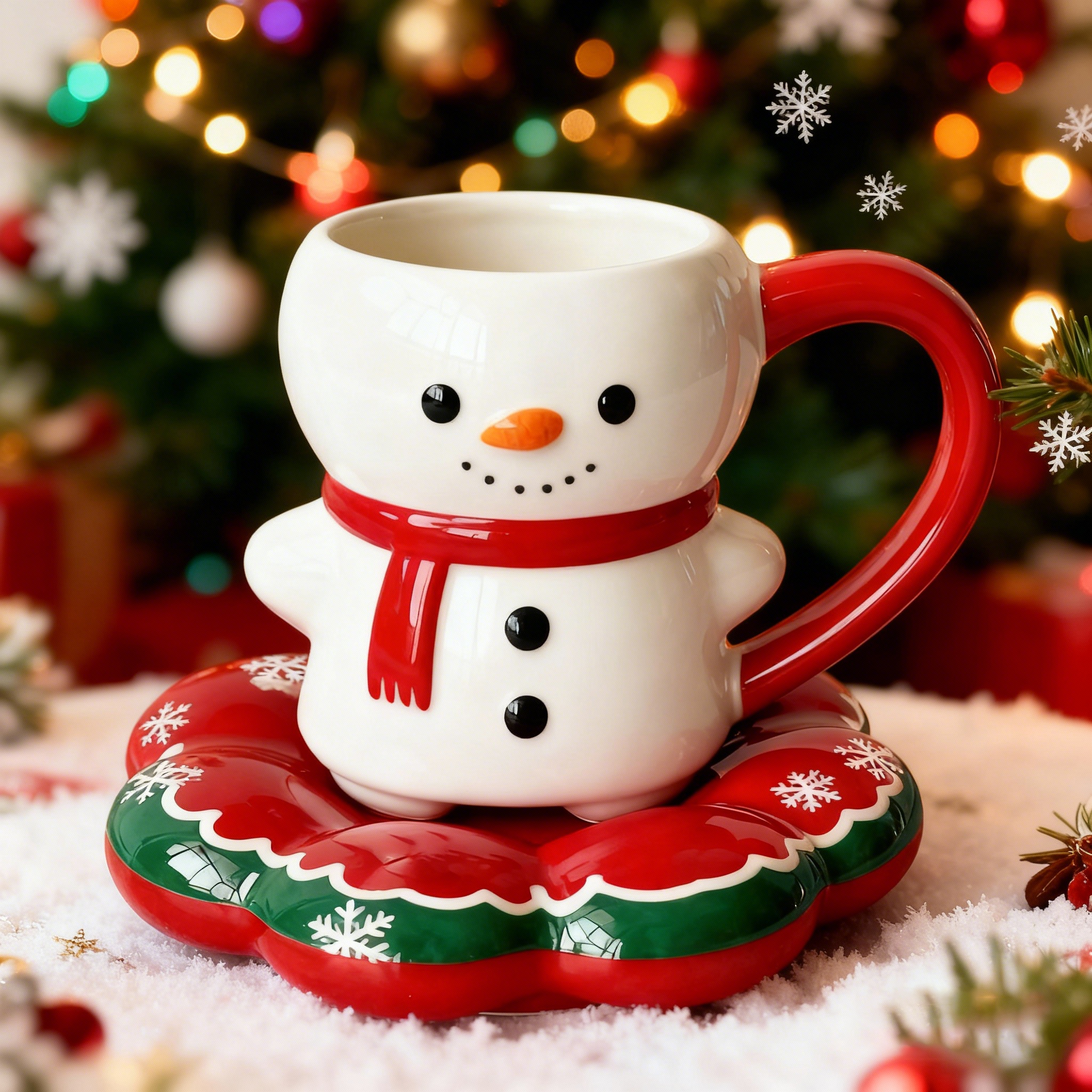 Snowman Holiday Ceramic Mug with Saucer