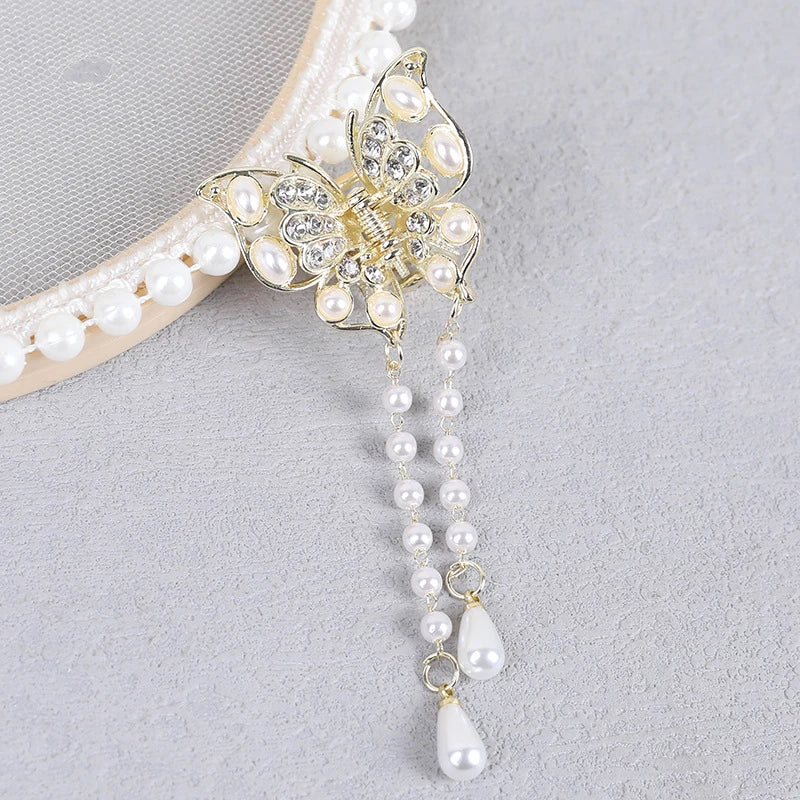 2022 New Butterfly Pearl Tassel Hairpin Korean Simple Side Clip Liu Haibian Clip Shark Hairpin Hair Accessories Women