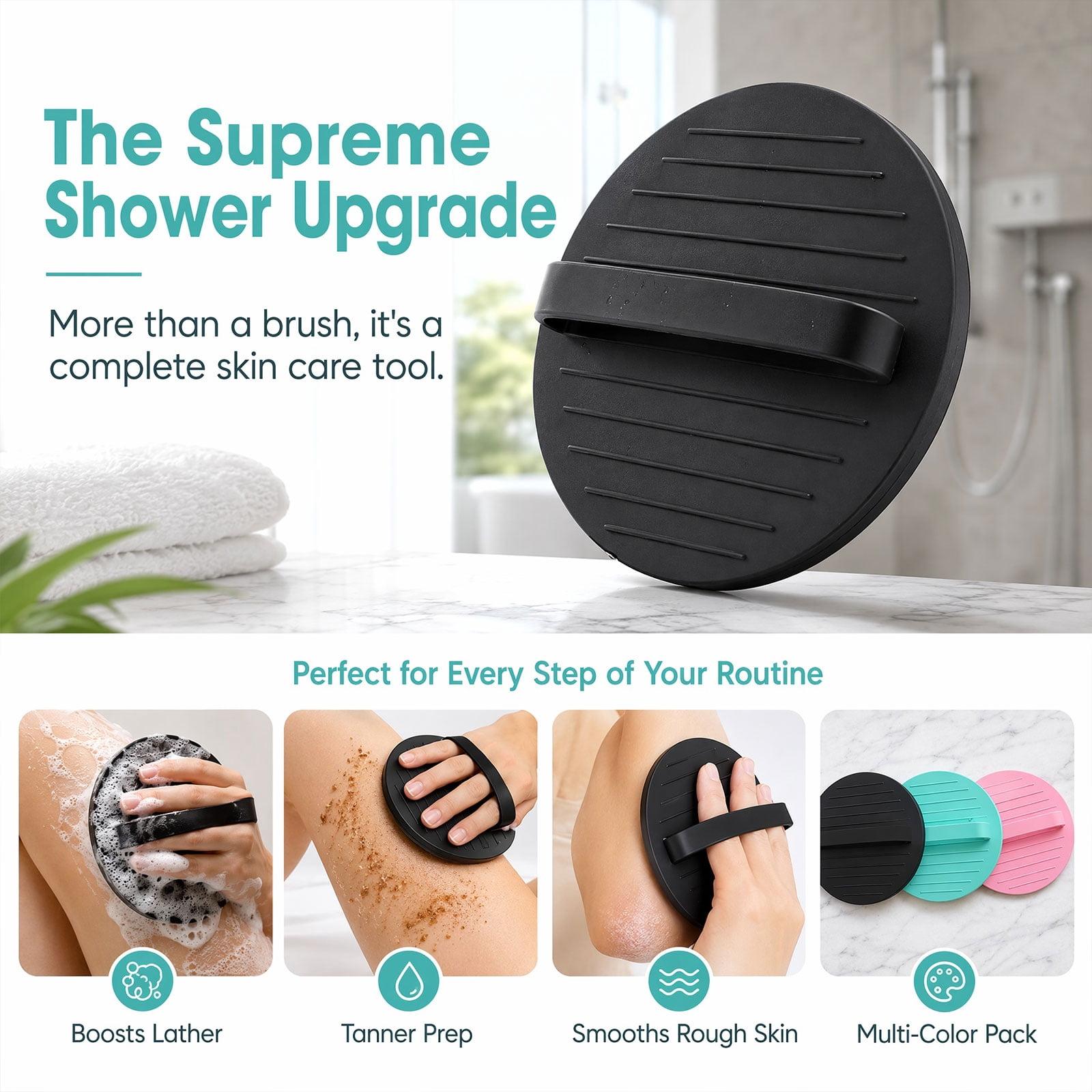 Soft Rubber Shower Scrubber, Silicone Body Scrubber, Exfoliating Bath Glove for Deep Cleansing & Dead Skin Removal(Black,2PCS)