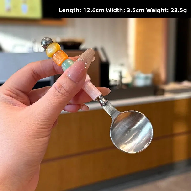 Delicate Colored Candy Bead Spoon Coffee Bean Scoop Small Luxury Twisted Spoon Stainless Steel Handmade Strust B82