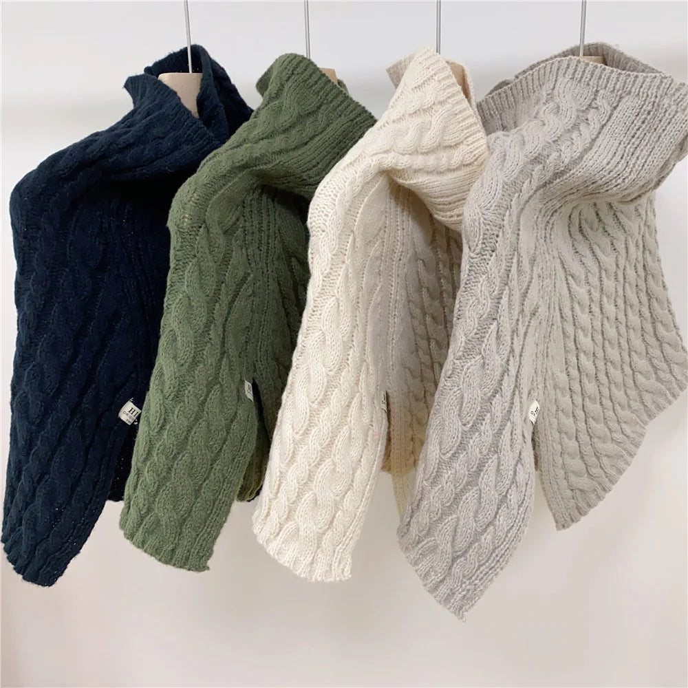 Poncho Knitted Cloak Scarf Women's Fashion Outwear Pullover Neck Solid Color Neck Sleeve Knitted Small Shawl Spring Autumn