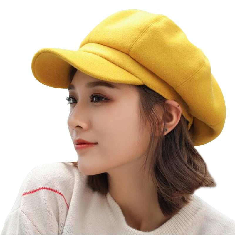 Fashion wild wool Women Beret Autumn Winter Octagonal Cap Hats Stylish Artist Painter Newsboy Caps Black Grey Beret Hats gorras