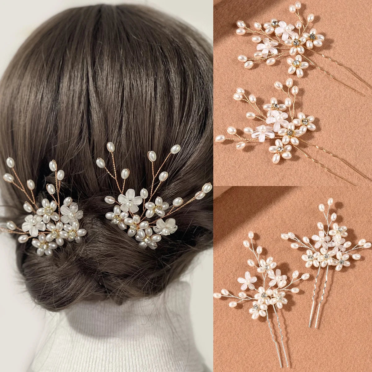 Pearl Flower Hairpin Side Comb Sets Wedding Hair Accessories Leaf Shaped Tiaras Bride Insert Hair Clip Jewelry Fashion Headwear