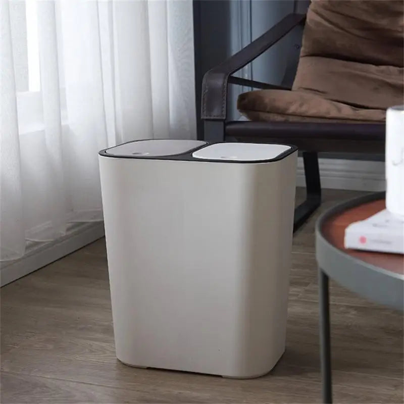 Trash Can Dual Compartment Sorting Trash Bin Rectangle Plastic Push-button 12liter Waste Bins Household Recycling Garbage Can