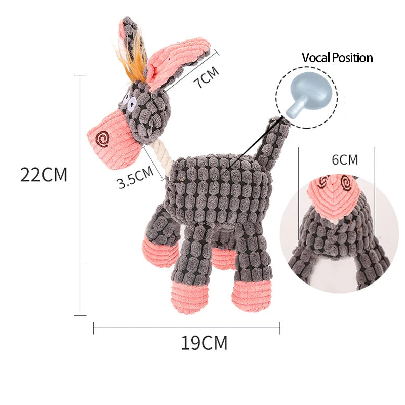 CDDMPET Fun Pet Toy Donkey Shape Corduroy Chew Toy For Dogs Puppy Squeaker Squeaky Plush Bone Molar Dog Toy Pet Training Dog