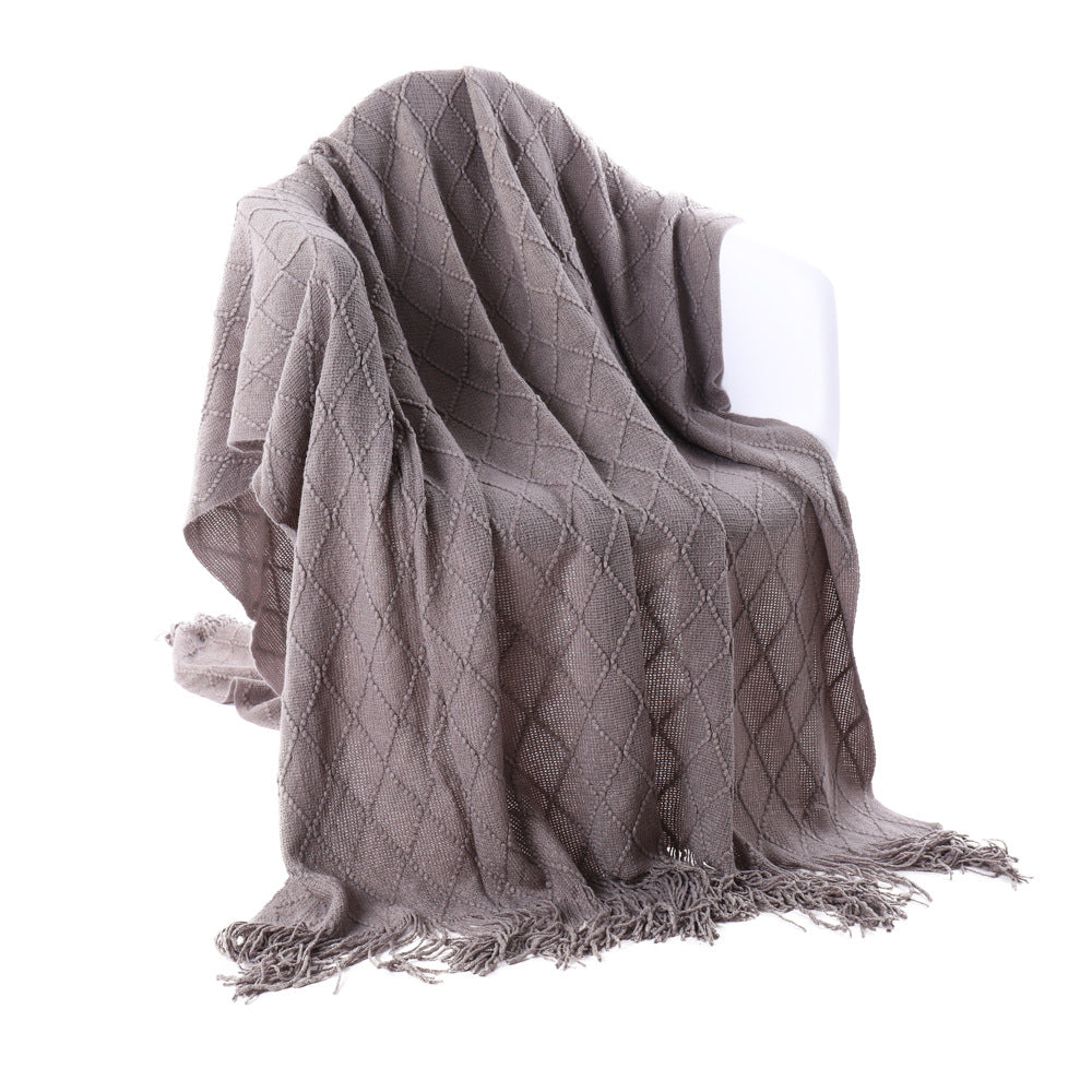 Tassel Sofa Cover Solid Color Knitted Blanket