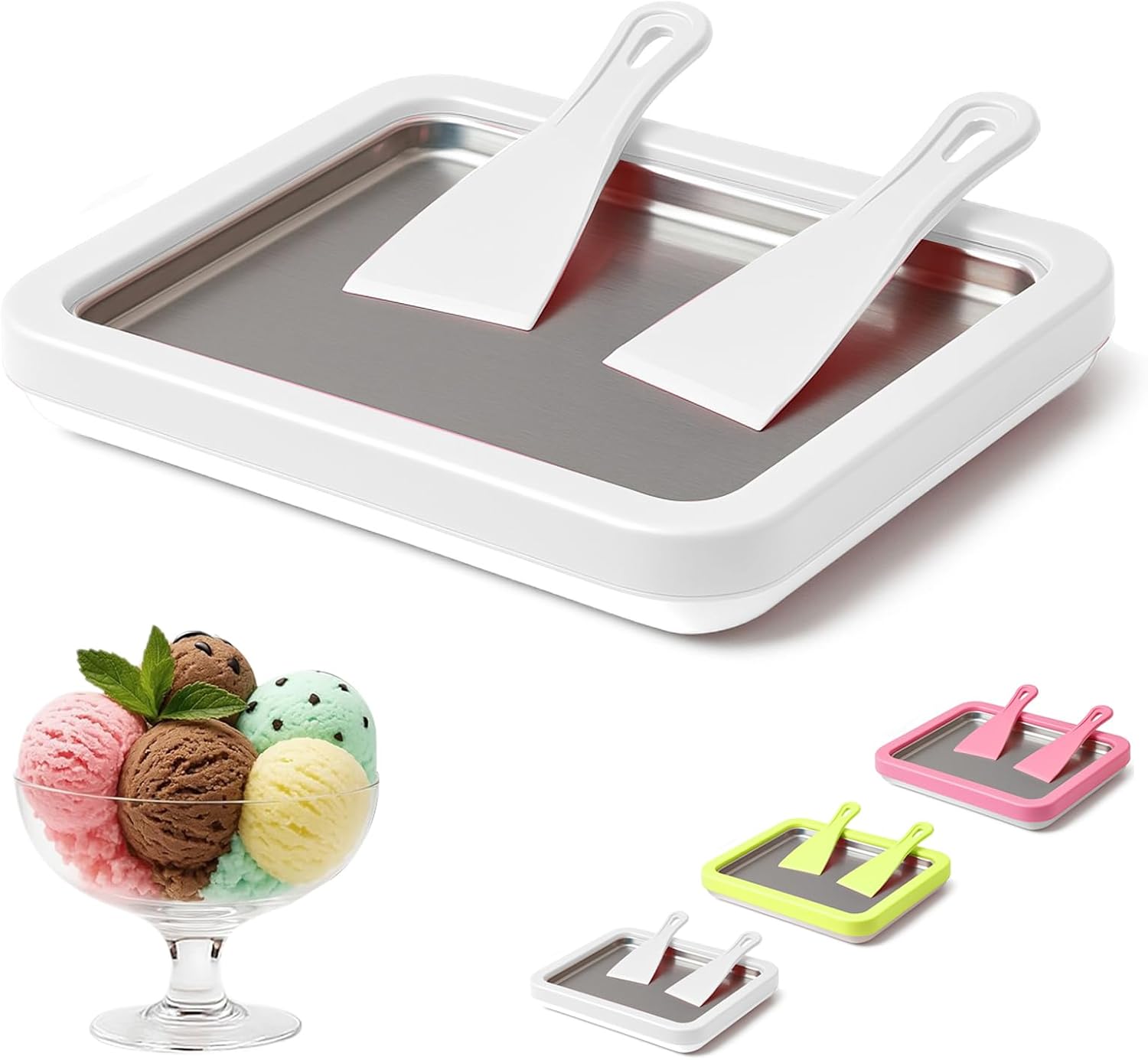 2026 New Rolled Ice Cream Maker Kids, Instant Freeze Plate with 2 Scrapers, DIY Homemade Ice Cream Tray, Yogurt, Sorbet, Food-Grade Stainless Steel, Fun Family Activity