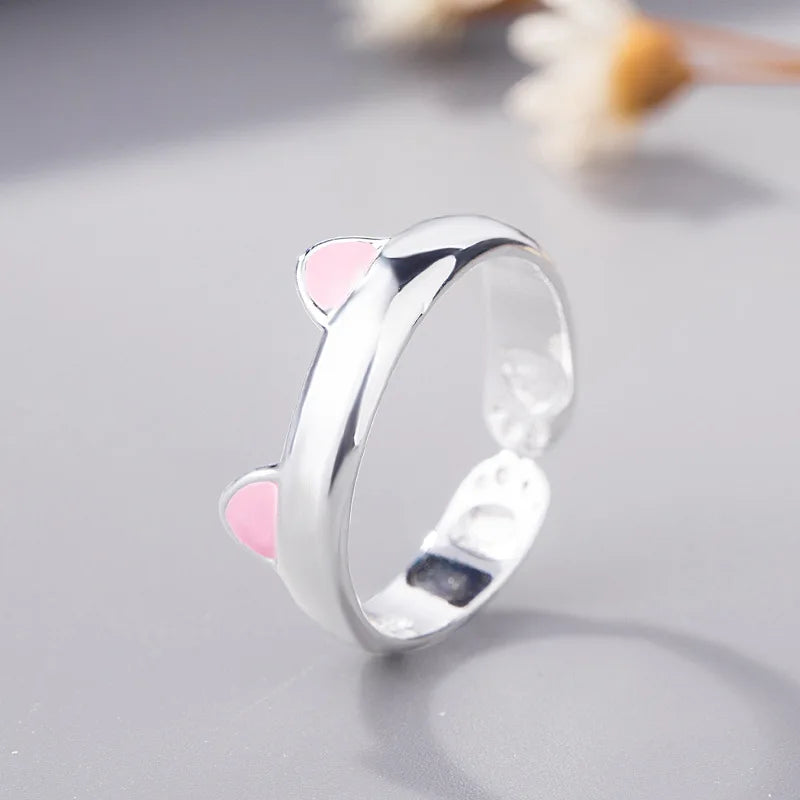 Cute Pink Bunny Ears Ring Girls Woman Trendy Jewelry Gifts Wedding Banquet Accessories Ring Resizable