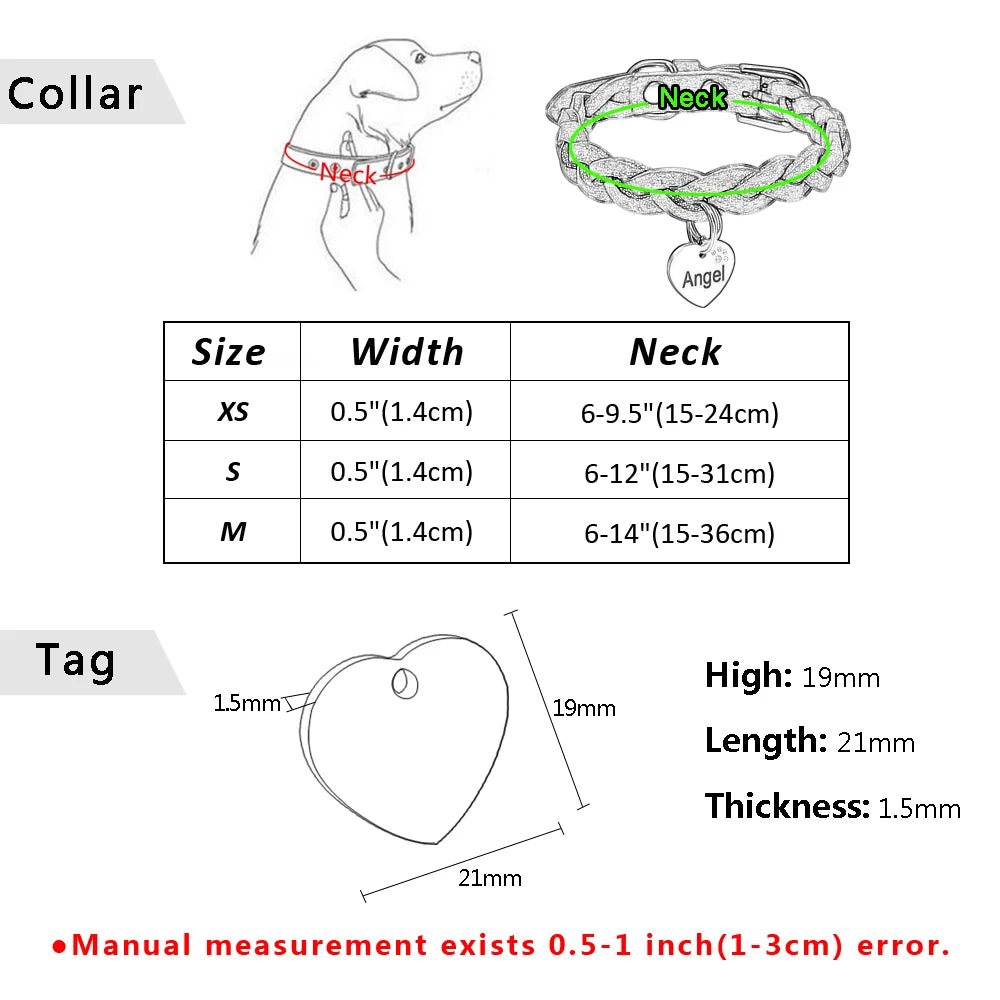 Suede Leather Personalized Dog Cat Collar Free Engraving Puppy Kitten Bell Collars Braided Neck Belt With Engraved Heart ID Tag