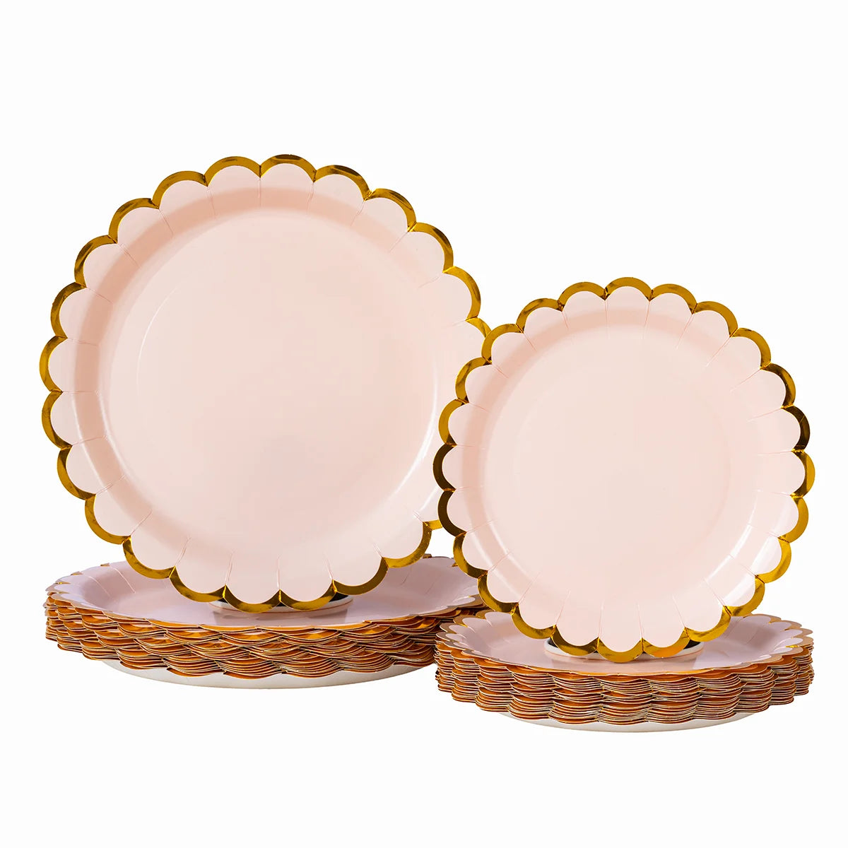 Disposable Paper Plates Pink Gold Scalloped Edge Round Plates for Wedding Birthday Party Tableware