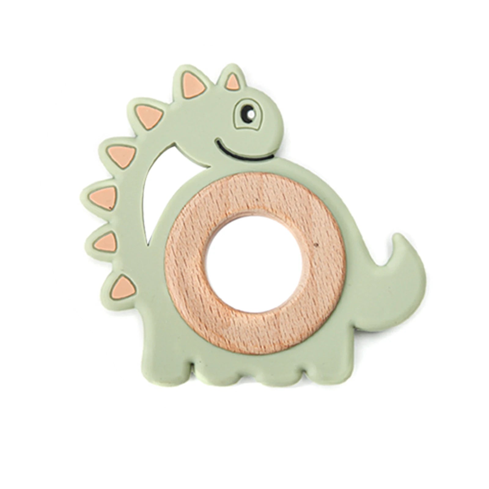 1PCS  New Animal Dinosaur Silicone Teether Beech Wooden Rattle Baby Oral Care Products Teether BPA-Free Teething Toys For Kids