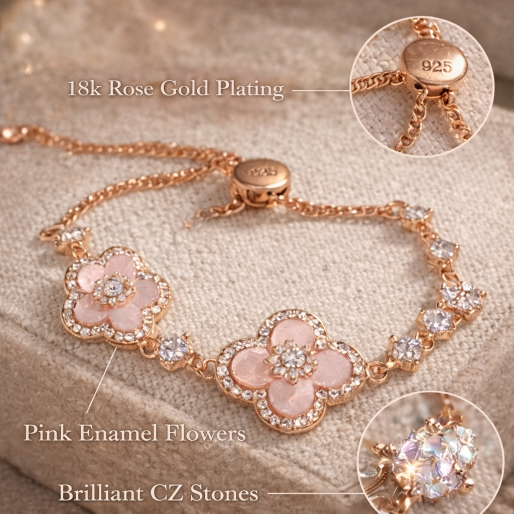 Pink Floral Adjustable Bracelet