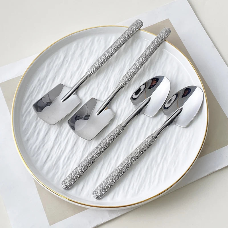 Stainless steel Shovel Spoon Hammer Handle Fork Coffee Tea Fruit Spoon Scoops Watermelon Ice Cream Dessert Spoons Tableware