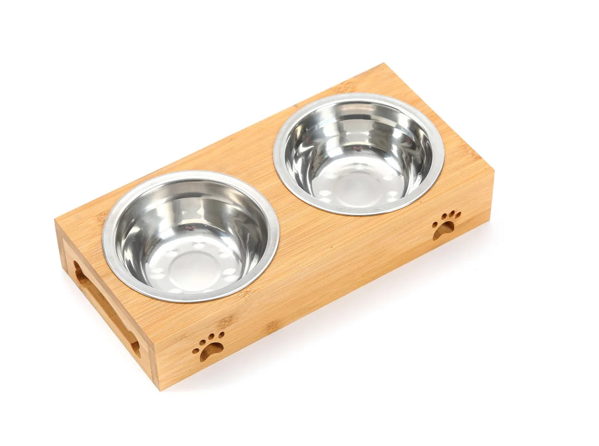 Pet Dog Cat Bowl Ceramic Bowl Bamboo Wooden Table Into A Kitten Skid Resistant Double Bowl Small Dog Food Bowl