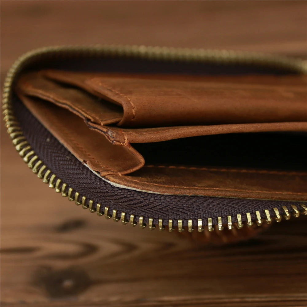 Genuine Leather Zipper Wallet for Men Money Short Purse Credit Card Holder Cash Coin Pocket Male Large Solid Standard Wallets