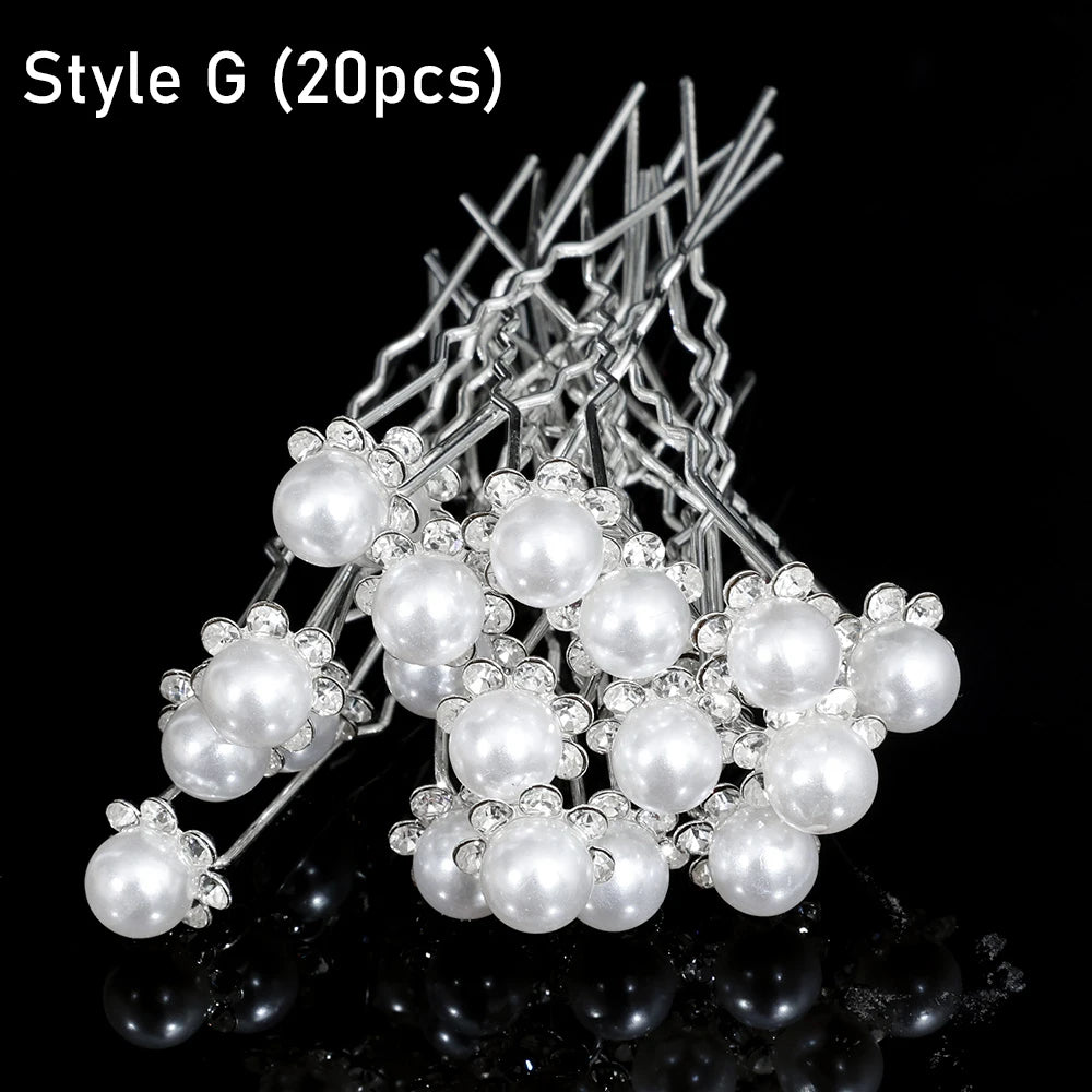 20pcs Women Flower Hairpin Stick Wedding Bridal Crystal Pearl Hairpin U Shaped Hair Clip Barrettes Hair Accessories Wholesale