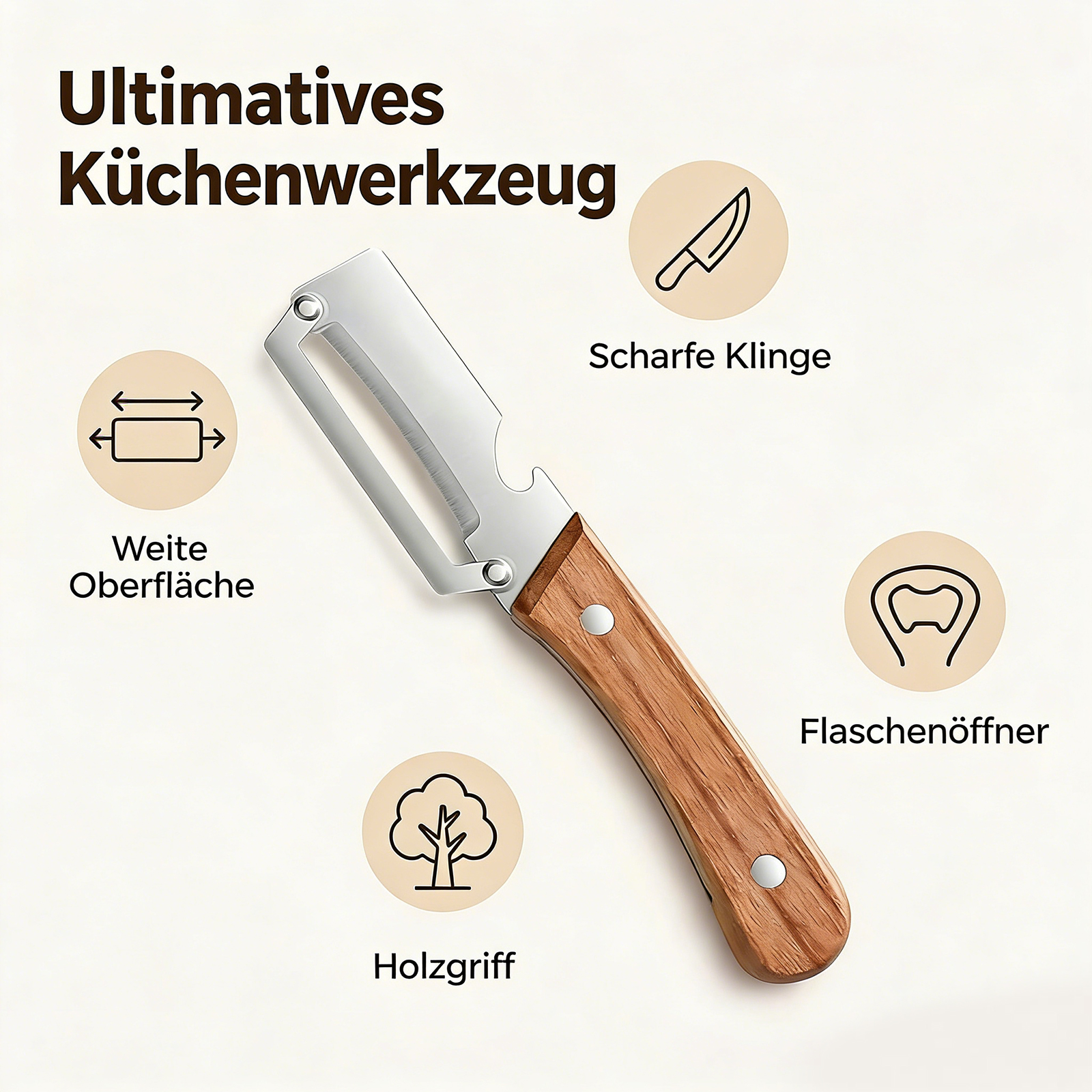 2026 Multifunktionaler Gemüseschäler, 2 in 1 Sparschäler mit Holzgriff und Ergonomischem Holzgriff – Müheloses Schälen von Kartoffeln, Äpfeln, Karotten