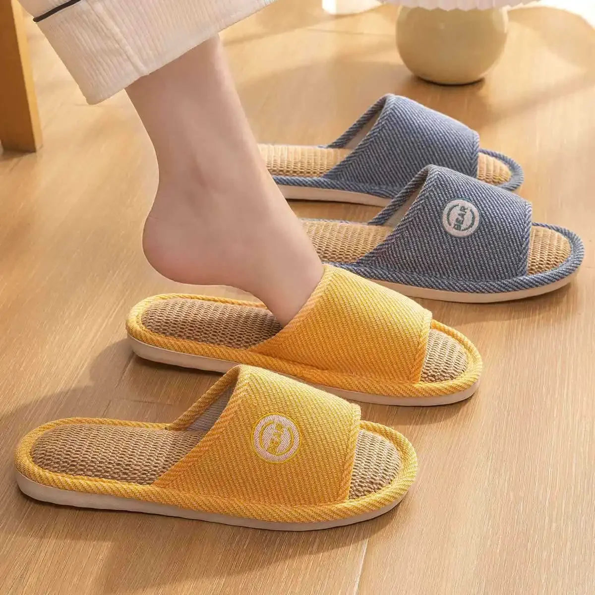 Linen Slippers Women Men Couples Home Non Slip Slides Breathable Shoes Casual House Bedroom Comfortable Cotton Hemp Flats