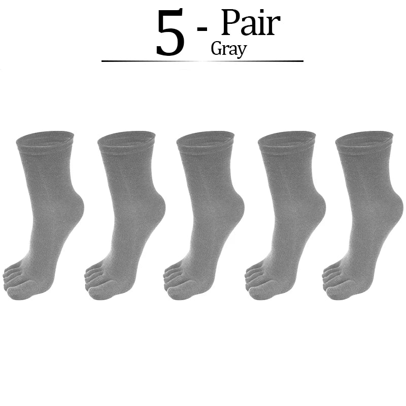 5pairs Casual Five-toe Long Socks Men Sports Sweat Deodorant Separate Fingers Stocking Black White Ankle Cotton Tube Socks