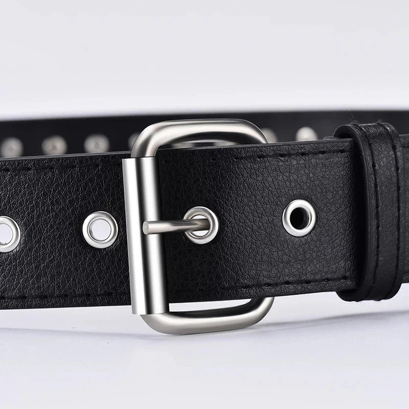 New fashion ladies leather punk belt hollow rivet luxury brand belt personality rock wild adjustable young trend belt2023New