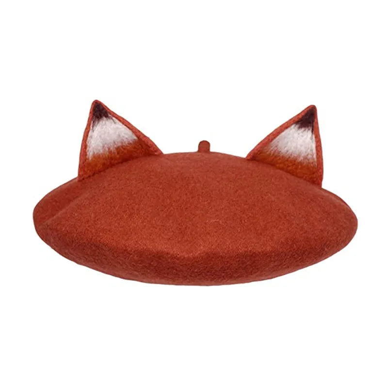 Women Winter Nick Fox Ear Beret Handmade Adult Size Hat Vintage Painter Wool Cap Gift High Quality Wholesale