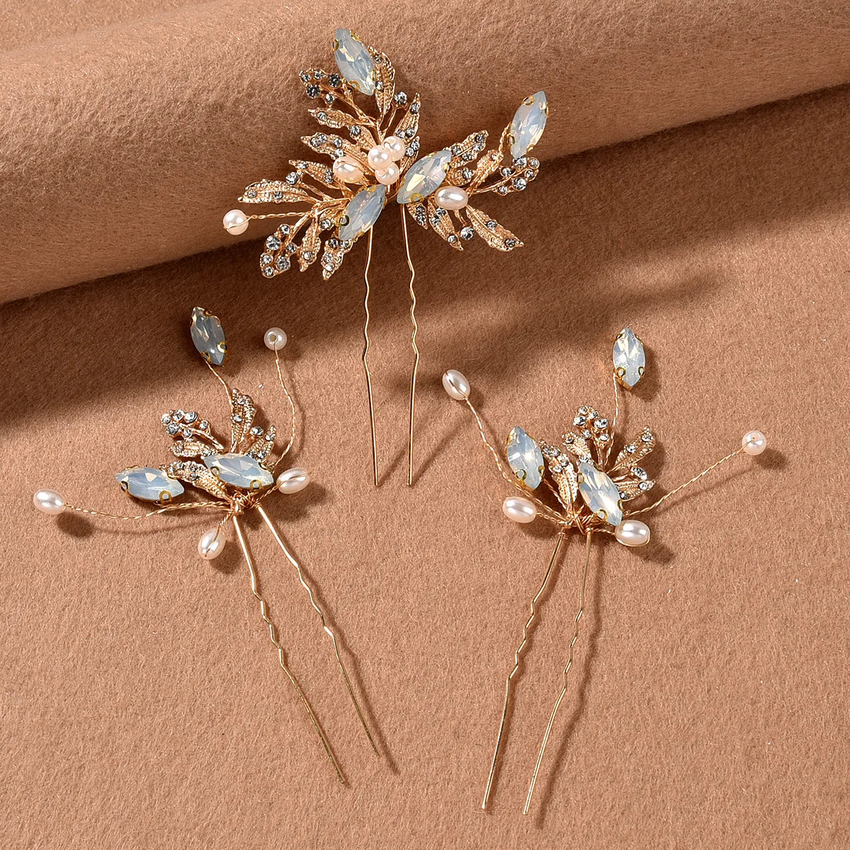 Pearl Flower Hairpin Side Comb Sets Wedding Hair Accessories Leaf Shaped Tiaras Bride Insert Hair Clip Jewelry Fashion Headwear