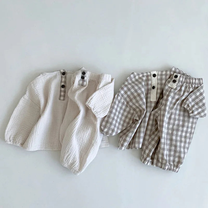Baby Kids Clothing Set Spring And Autumn Baby Boys Suit Cotton Hemp Top + Pants Girls 2pcs Suit Casual Clothes