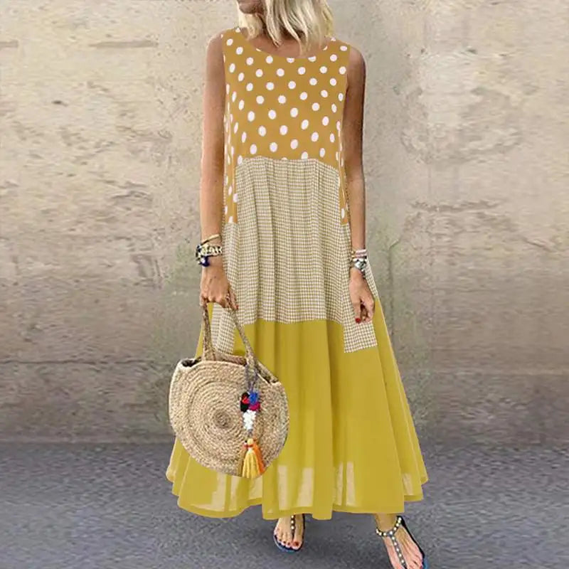 Women's Bohemian Ruffle Sundress 2025 Summer Sleeveless Floral Printed Maxi Long Dress Casual Loose Party