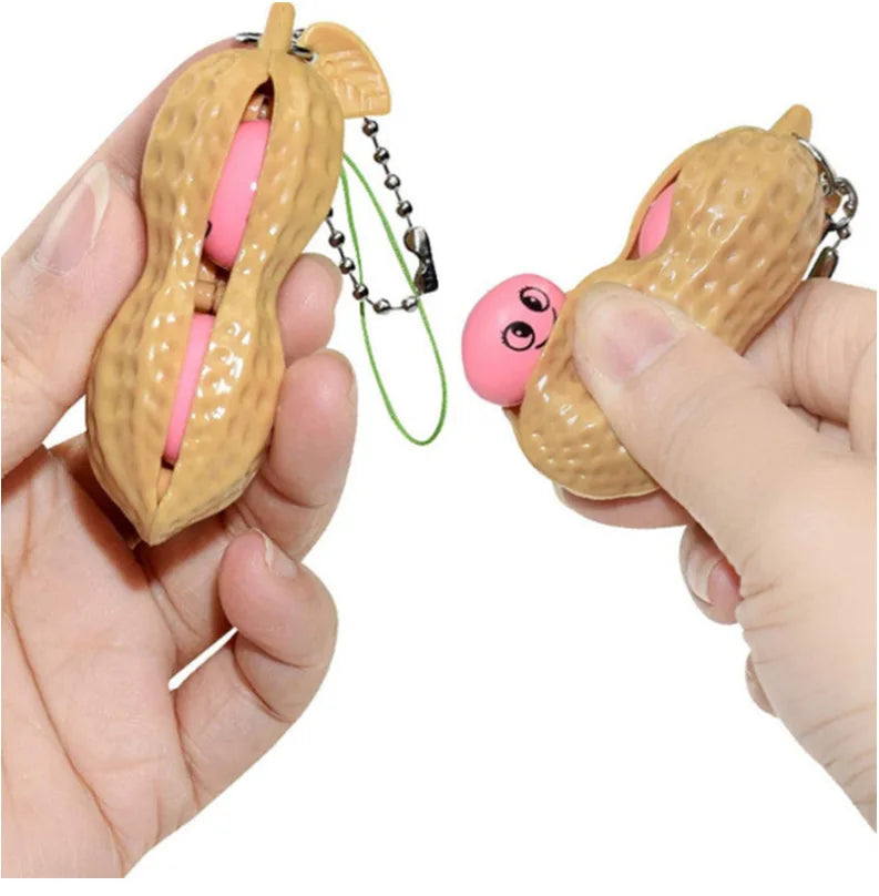 Original New Funny Extrusion Soybean Key Chain For Men Pea Bean Keychain Women Bag Phone Charms Trinket Stress Relieve Toys Gift