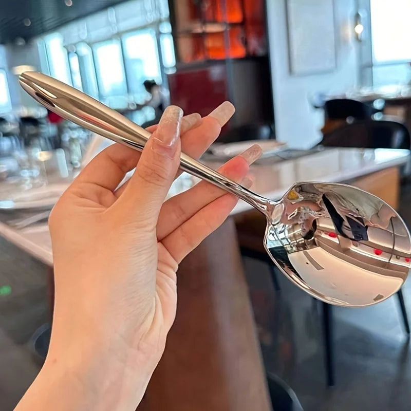 Stainless Steel Spoon, Household Long-Handled Soup Spoon, Hotel Restaurant Round-Head Deep Spoon, Dinner Spoon Tableware