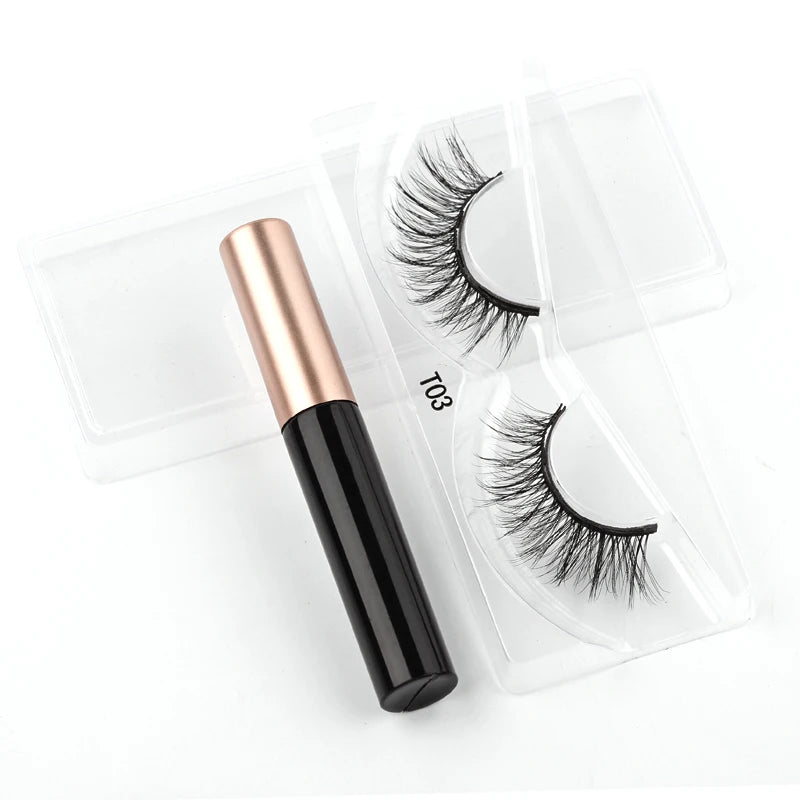 Magnetic Eyelashes Set 1/2/3 Pairs Natural Long False Eyelashes Soft Mink Lashes Waterproof Liquid Eyeliner Tweezer Makeup Tools