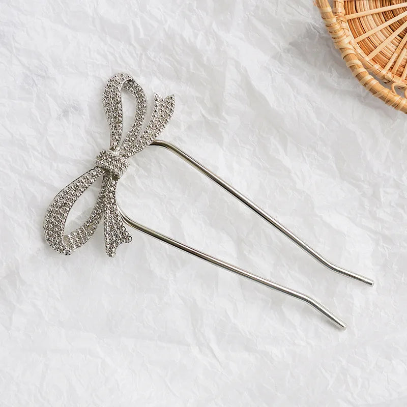 Fashion Metal Hair Sticks Fork Hairpin Elegant Women Hair Clip Pins U Shape Girls Hairpins Hair Bun Maker Headwear Accessories