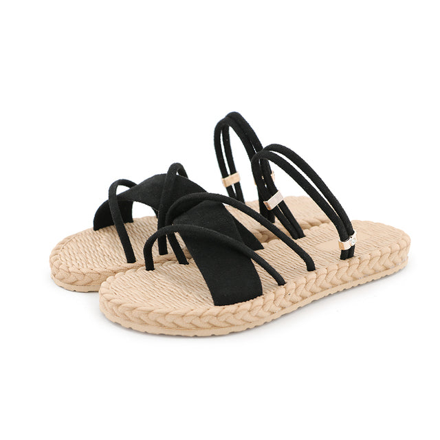 Summer Women's Sandals Beach Shoes Slippers For Ladies Bohemia Gladiator Solid Fashion Outdoor Flat Sandals