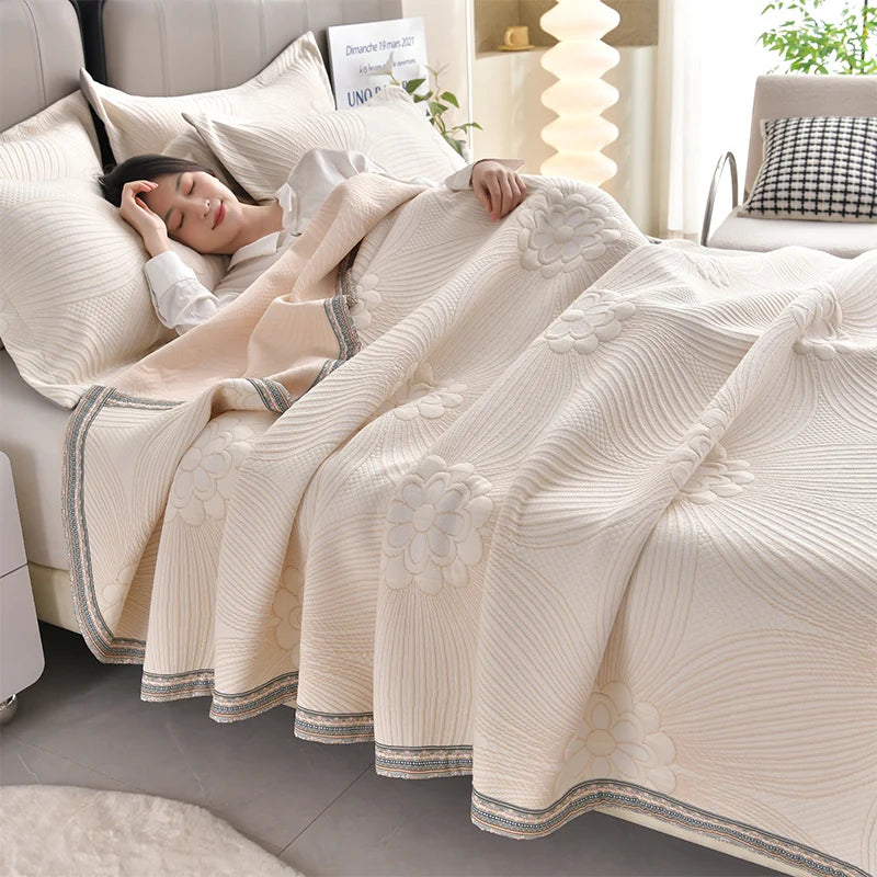 Blanket Jacquard Bedspread Skin-friendly Towel Blankets Simple Style Plaid Single/Queen Air Conditioning Blanket