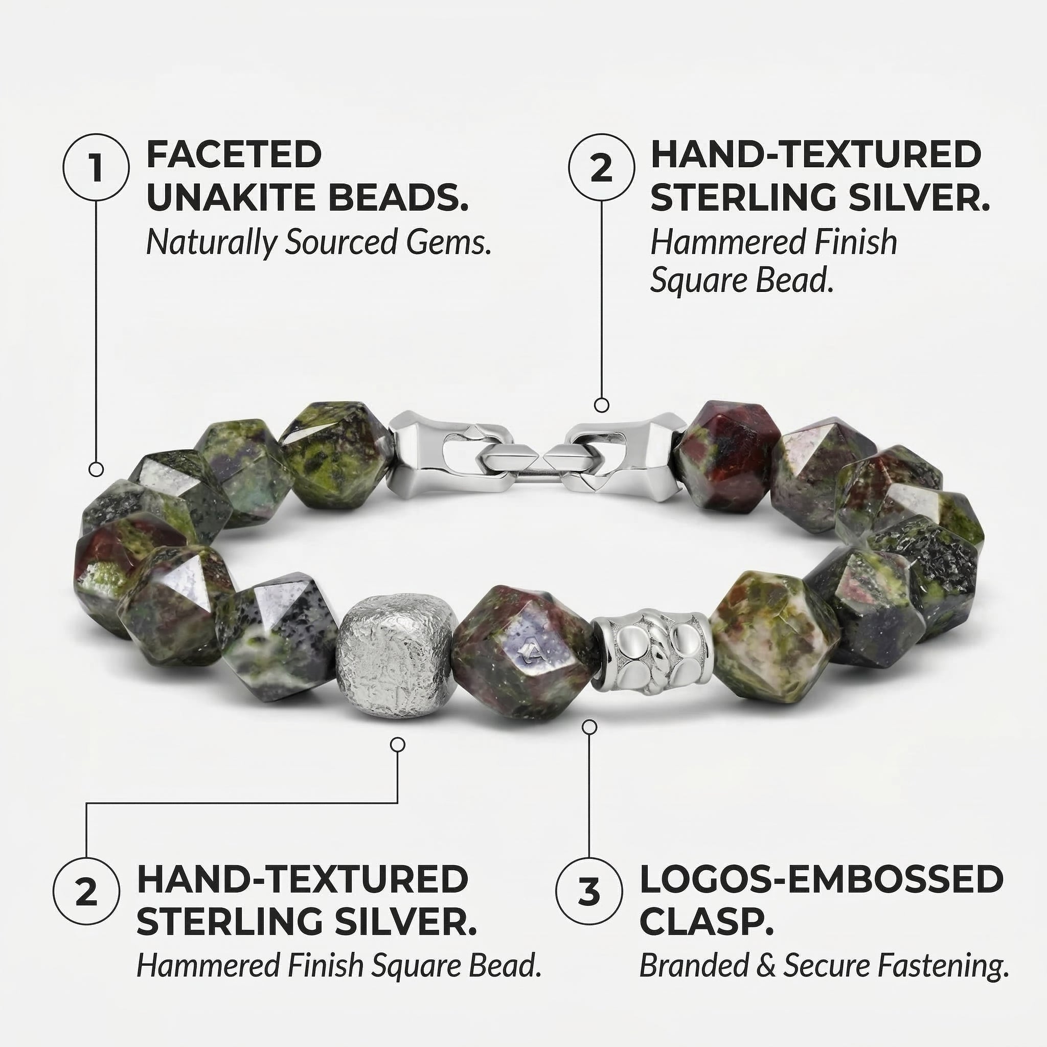 Sterling Silver & Faceted Unakite Bracelet