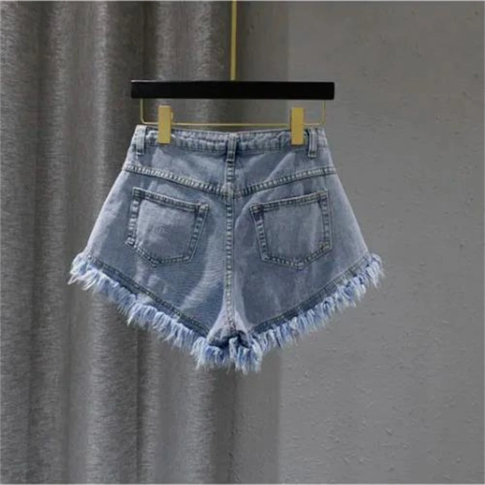 Female Drop Shipping Short Pants Breechcloth Scanties Burrs Summer Woman Denim Shorts High Waist Ripped Jeans Shorts Sexy  2XL