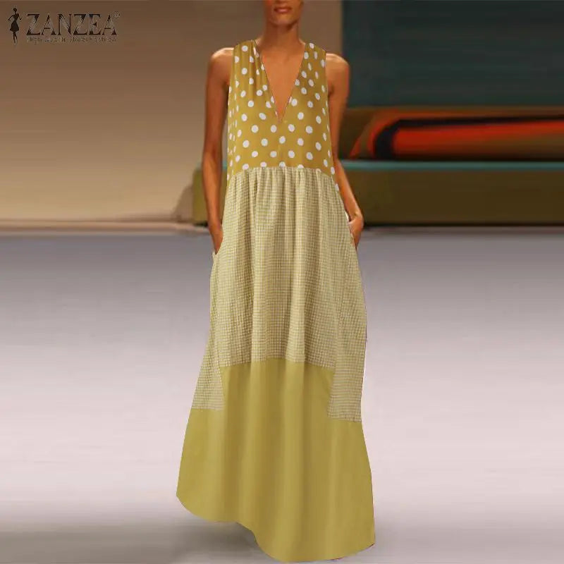 Women's Bohemian Ruffle Sundress 2025 Summer Sleeveless Floral Printed Maxi Long Dress Casual Loose Party