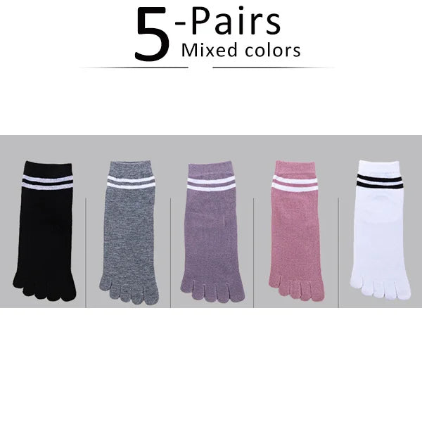 5 Pairs Spring Ankle Toes Socks Woman Girl Cotton Striped Solid Breathable Soft Elastic Invisible Socks 5 Finger Socks Harajuku