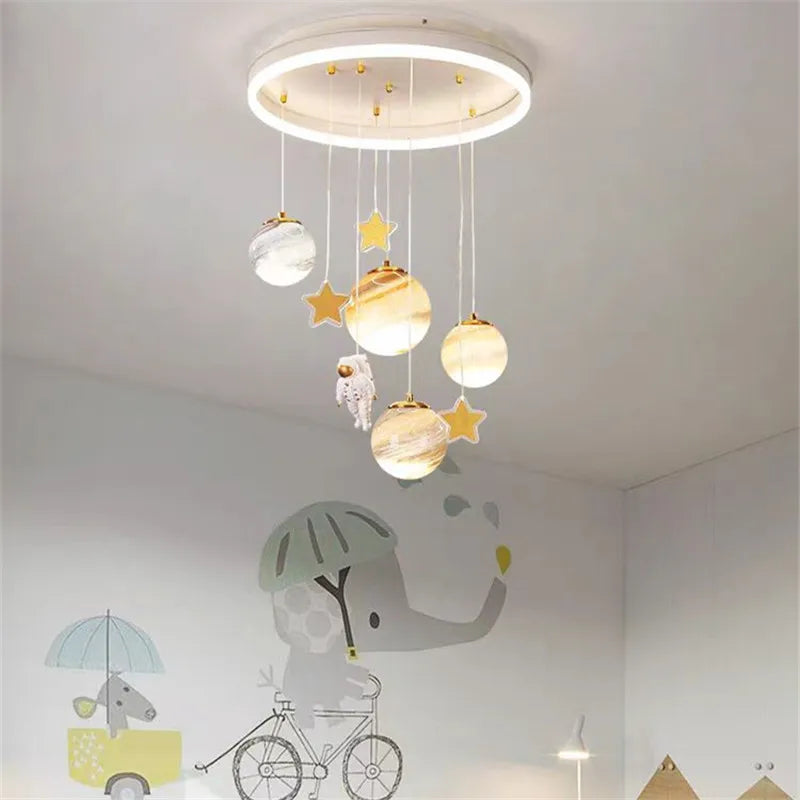 Round kids ceiling Chandelier planet ball spaceman lamp for Children's Room Living Room bedroom decor catron Moon stars Lamp