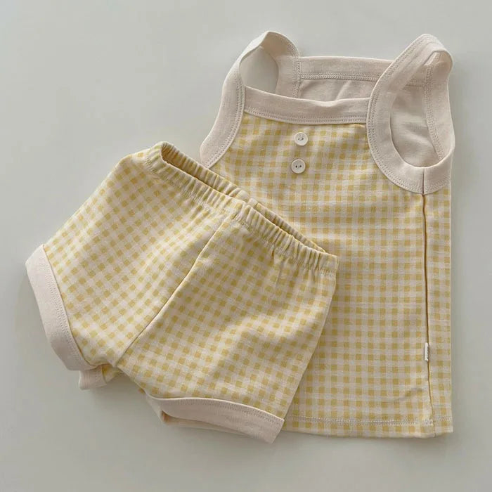 Boy Girl Summer Thin Cotton Vest + Shorts 2pcs Suit