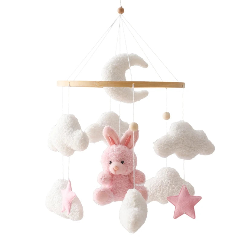 Baby Crib Mobile Rattle Toy Wooden Bed Bell Mobile Hanging Teddy Velvet Bear Doll Toy Newborn Music Box Crib Mobile Bracket Gift