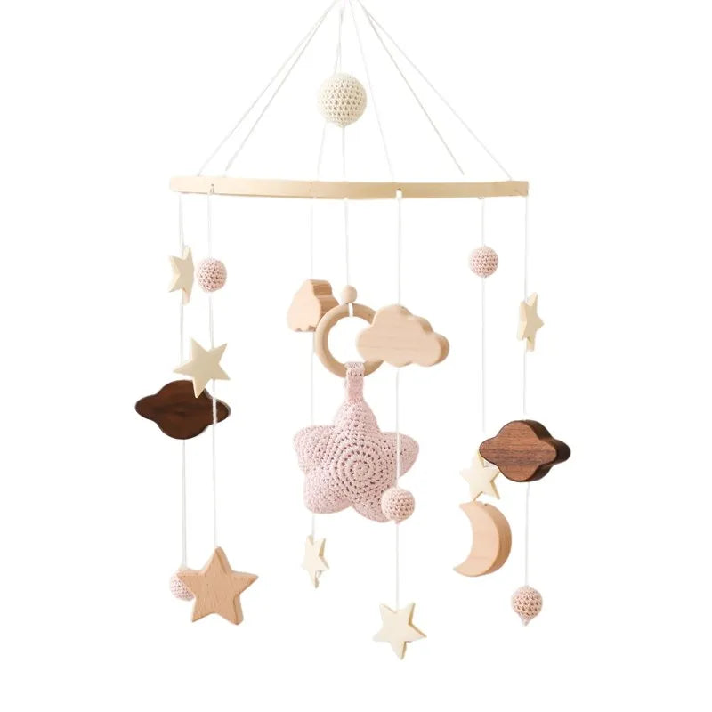 Baby Crib Mobile Rattle Toy Wooden Bed Bell Mobile Hanging Teddy Velvet Bear Doll Toy Newborn Music Box Crib Mobile Bracket Gift