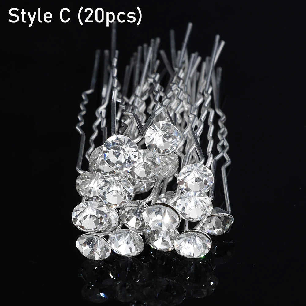 20pcs Women Flower Hairpin Stick Wedding Bridal Crystal Pearl Hairpin U Shaped Hair Clip Barrettes Hair Accessories Wholesale