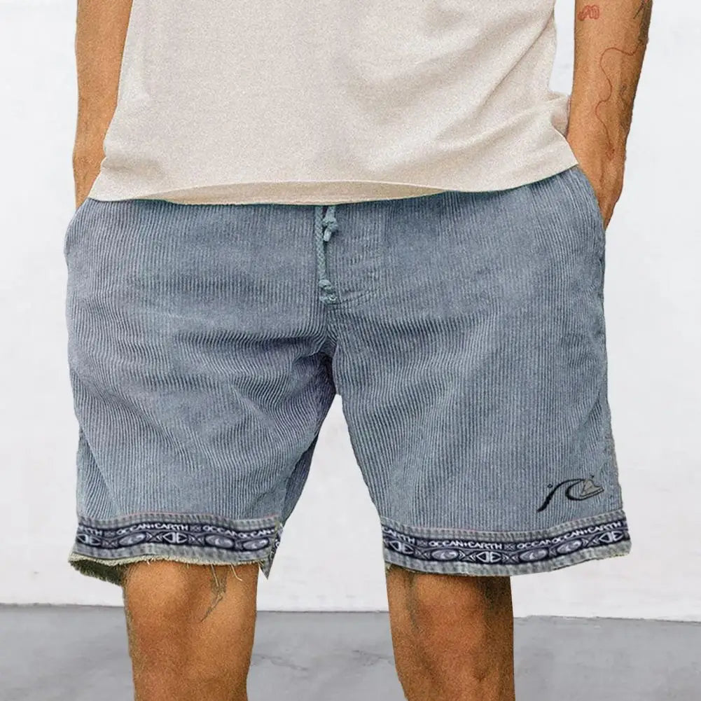 Fashion Printed Male Short Pants Summer Vintage Corduroy Pockets Surfing Shorts Men's Casual Beach Running Breechcloth Bottoms