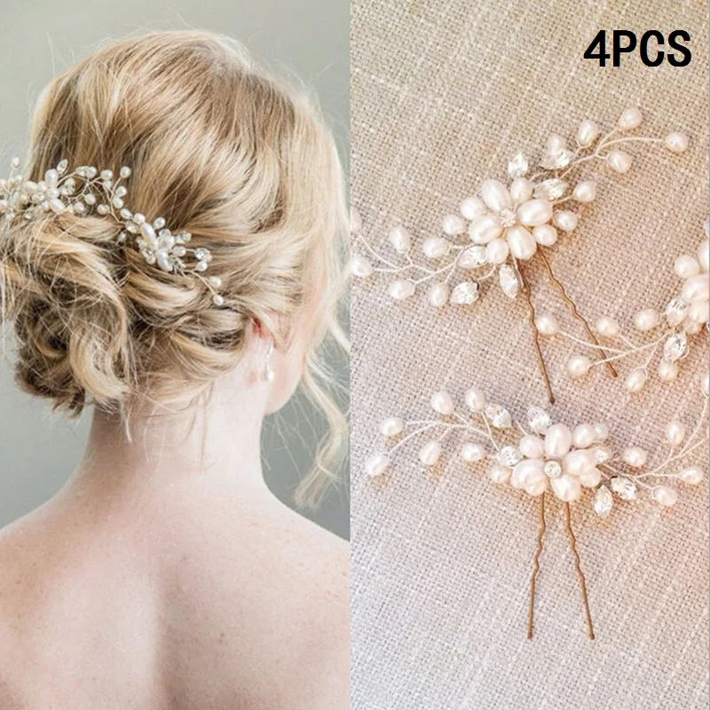 Pearl Flower Hairpin Side Comb Sets Wedding Hair Accessories Leaf Shaped Tiaras Bride Insert Hair Clip Jewelry Fashion Headwear