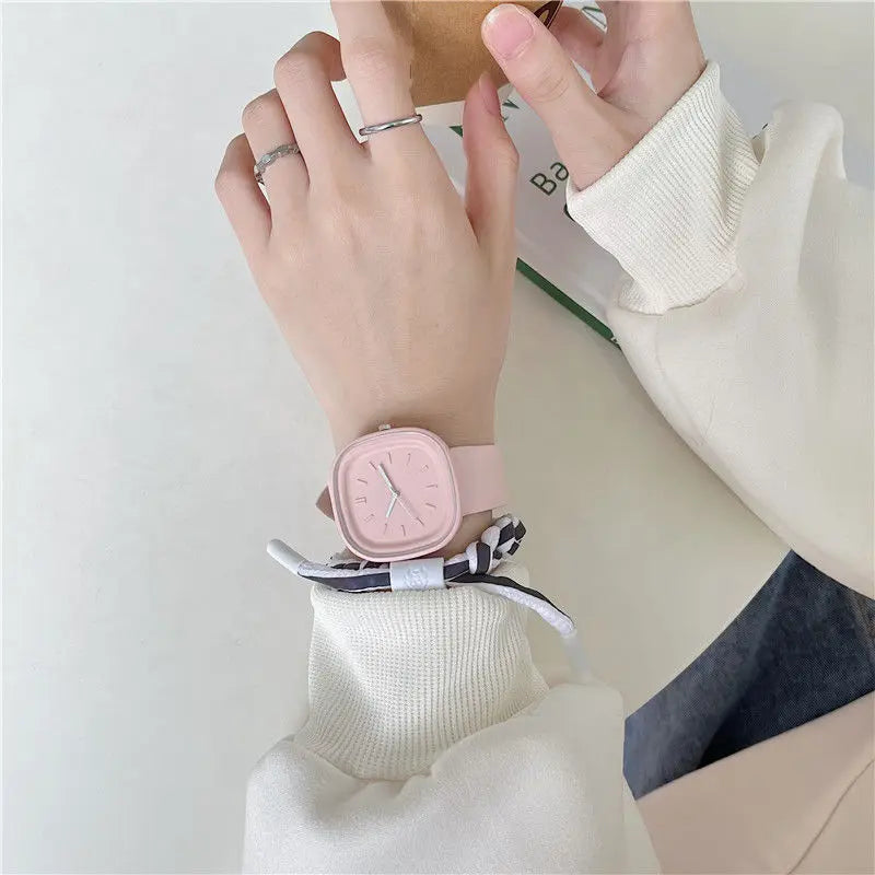 UTHAI H109 New Watch Macaron Candy Watch Women's High Beauty Quartz Watches Student Milk Tea Creative Fashion Art Watch Clock