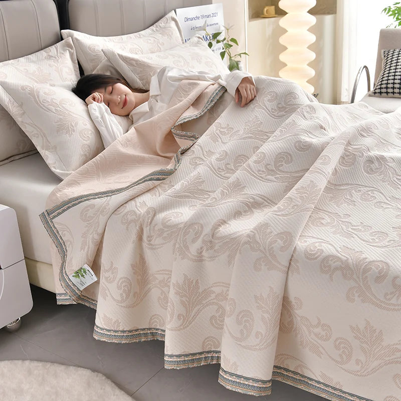 Blanket Jacquard Bedspread Skin-friendly Towel Blankets Simple Style Plaid Single/Queen Air Conditioning Blanket