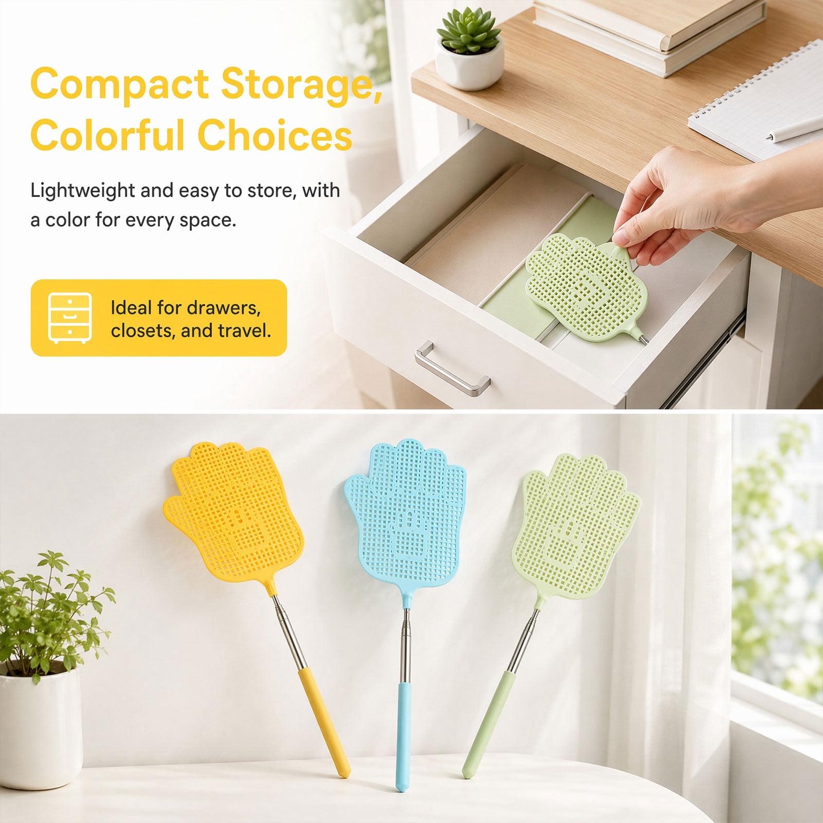 Telescopic Fly Swatters, Durable Plastic Fly Swatter Heavy Duty Set, Flyswatter with Stainless Steel Handle for Indoor Outdoor Classroom